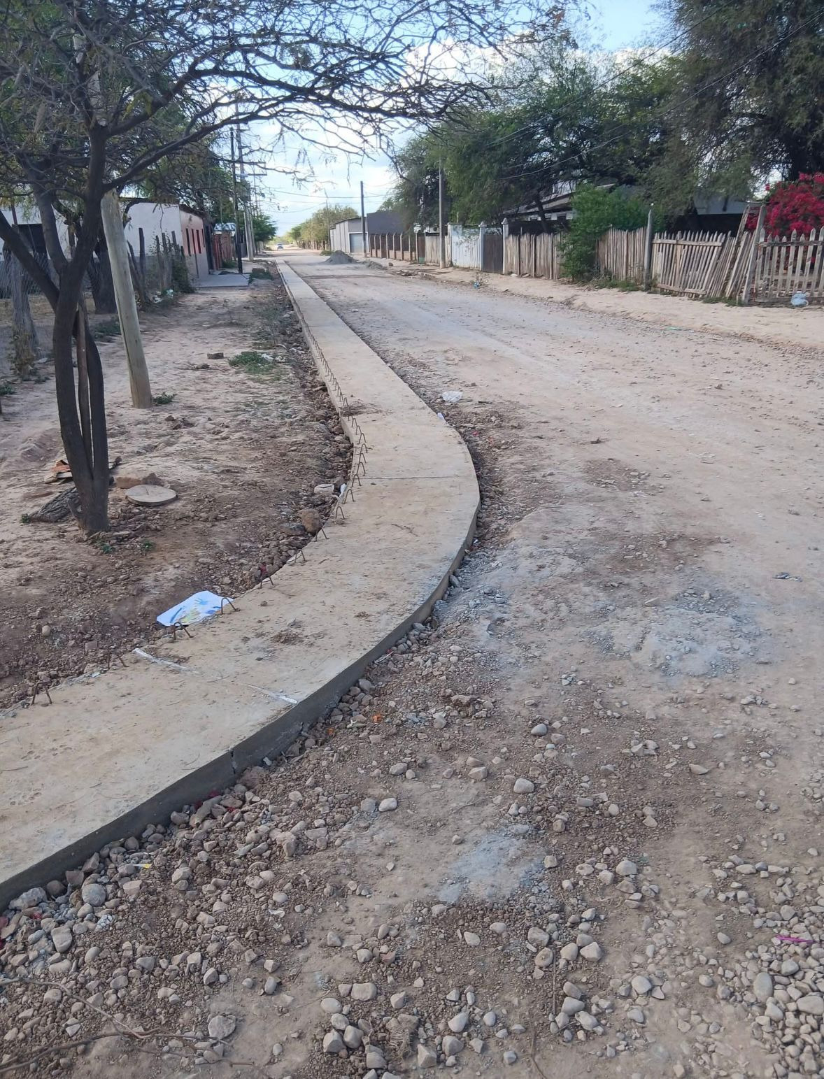 Construcción del cordón cuneta sobre la avenida San Martín