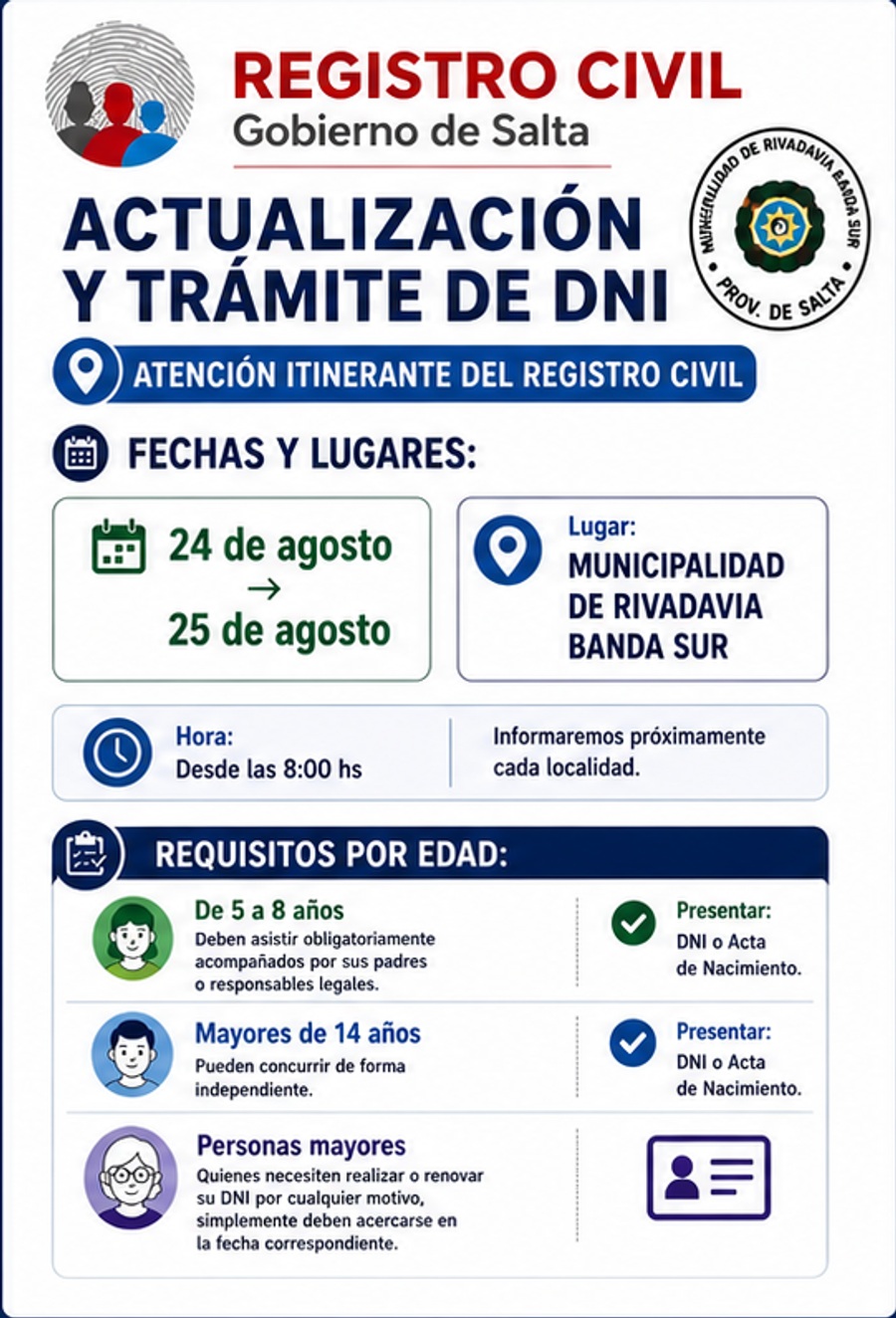 Operativo del Registro Civil en Rivadavia Banda Sur