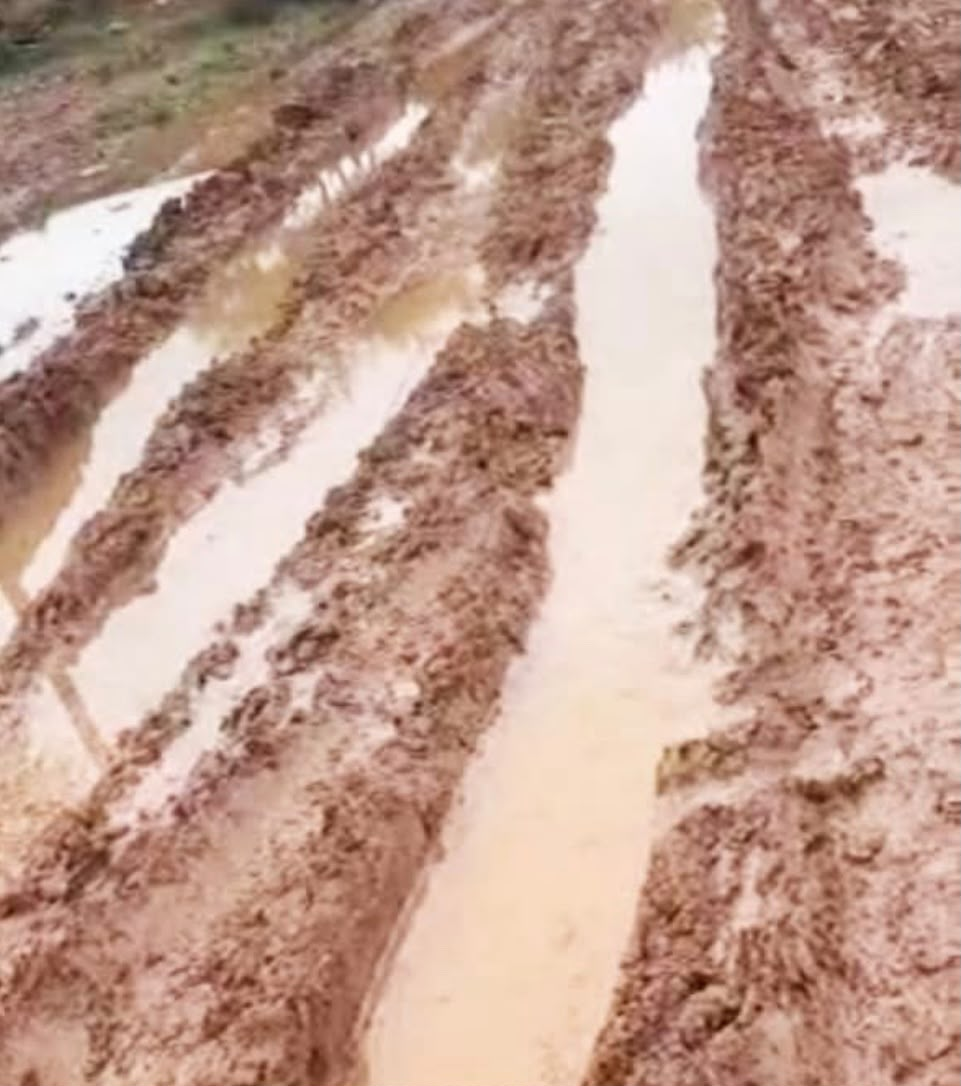 Camino con barro y agua acumulada en Rivadavia Banda Sur